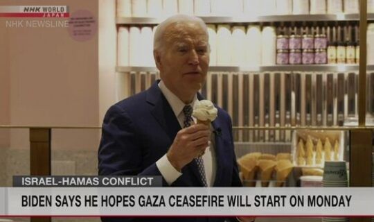 Biden rieur, dégustant un ice-cream, parle d'otages, négociations et aide humanitaire à Gaza
